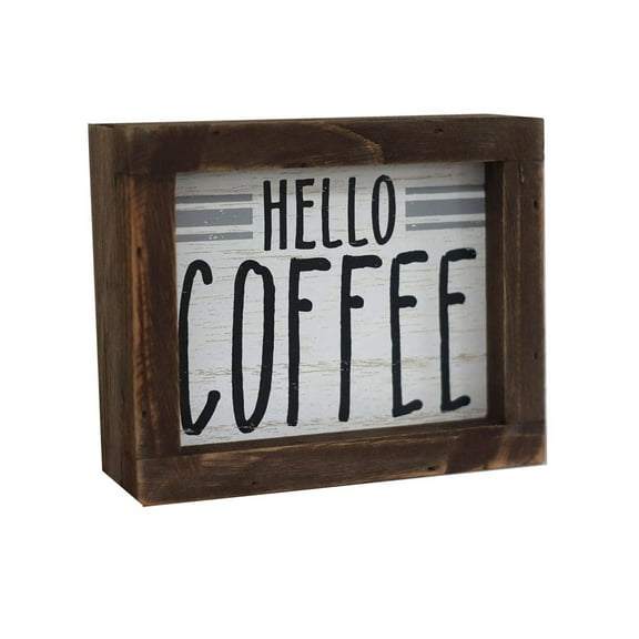 Parisloft Hello Coffee Wood Sign Farmhouse Tabletop Decor, Brown