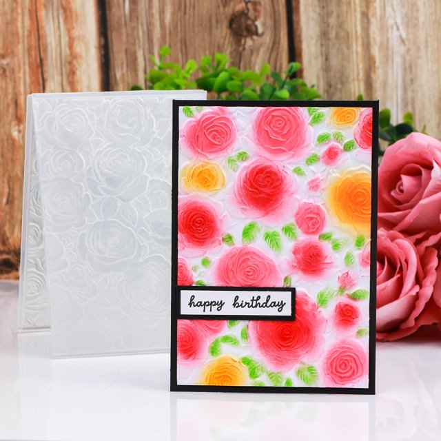 IPOHVUG 3D Embossing Folder for Card Making Texture Fades Rose Flower Background Plastic Embossing Folder Template Arts Supplies Handmade Crafts Floral Plastic Molds Arts Crafts Valentine