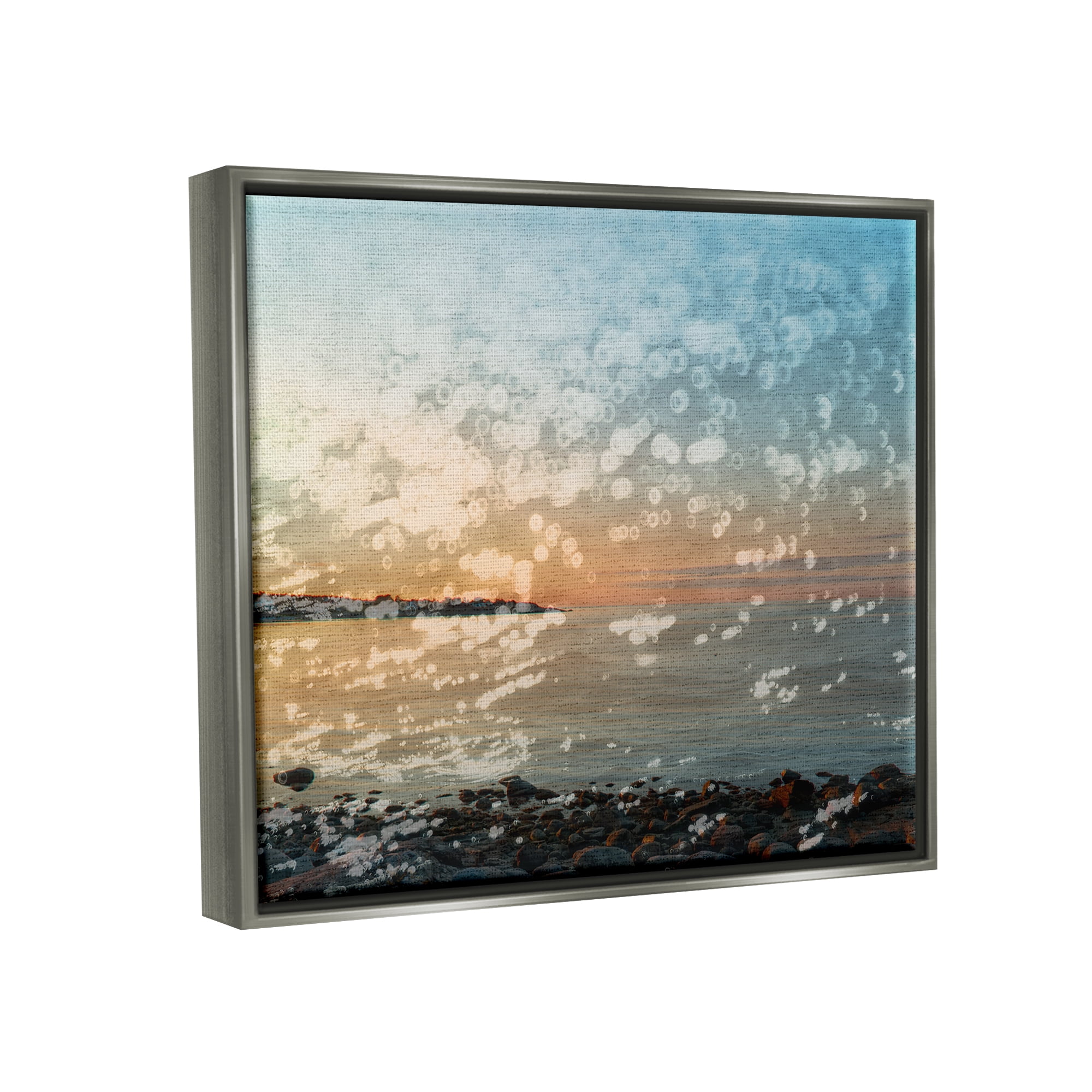 Stupell Industries Abstract Beach Splash Landscape Painting Gray Floater Framed Canvas Art Print Wall Art, 31 x 25