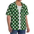 thumbnail image 2 of KLL Green Argyle Plaid Print Men's Shirt Short Sleeve Button Down Summer Cuba Beach Shirts- Small, 2 of 5