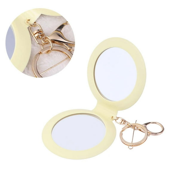 KONTONTY Mini Pocket Makeup Mirror Cosmetic Compact Mirrors Portable Double Sides PU Leather Frame Make up Mirror for Women (Yellow)