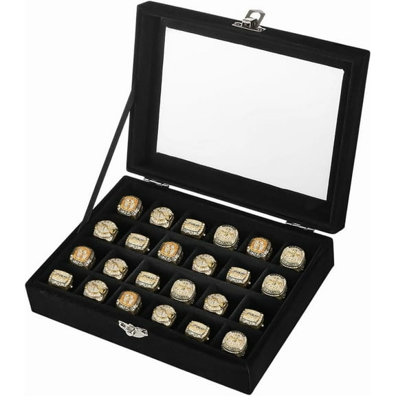 24-Slot Championship Ring Display Case Velvet Championship Ring Box with Visible Window for Multiple Black Rectangle Baseball Ring Holder for Sports Rings Collectibles Souvenirs diy