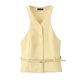thumbnail image 3 of HH TRAF 2024 Tops de estilo callejero de moda para mujer, cuello en V amarillo, sin mangas, cinturón decorativo, tops de verano con un solo pecho para mujer a la moda, 3 of 5