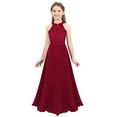 thumbnail image 3 of Jizyo Kids Girls Sleeveless Cutout Back Bridesmaid Dress Wedding Evening Party Prom Maxi Gown Halter Lace Chiffon Burgundy 10, 3 of 6