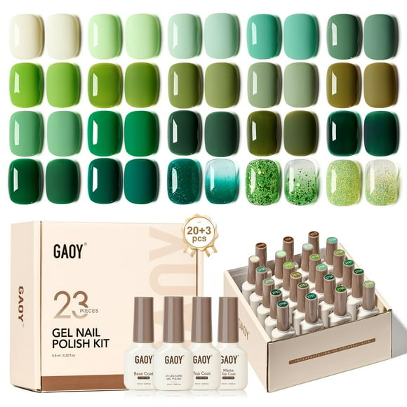 Kit de esmaltes de uñas en gel GAOY, color blanco y verde, purpurina, 23 unidades