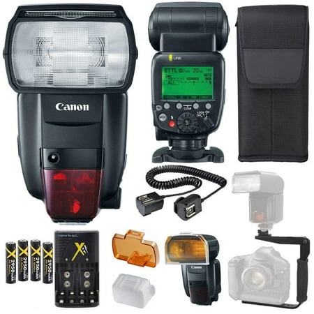 canon speedlite 600ex ii-rt flash + canon speedlite case + 4 high capacity aa rechargeable batteries and charger + flash l bracket + ttl