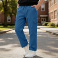 thumbnail image 2 of DJDLJWCJ Boys School Uniform Pants Comforty Elastic Waist Straight Cargo Pants Solid Color Side Pocket Casual Trousers Blue Size 11, 2 of 9