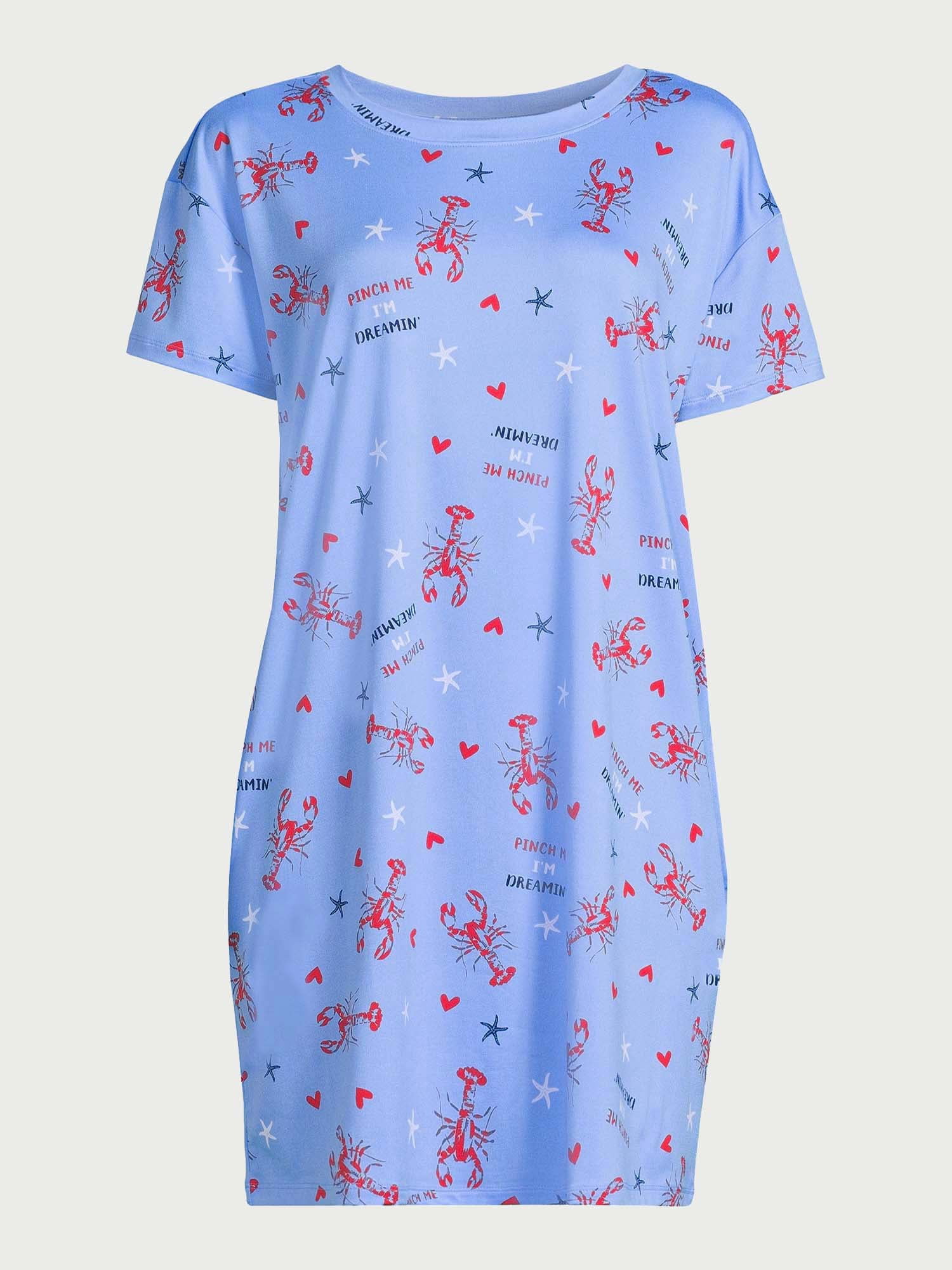 Joyspun Women's Short Sleeve Sleep Shirt with Pockets, Sizes S/M to 2X/3X