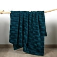 thumbnail image 5 of Home Soft Things Leaf Pattern Faux Fur Throw Blanket with Micromink Back, Solid Color Fuzzy Super Soft Cozy Plush Throw, 60x70 inches, Teal, 5 of 10