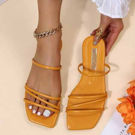 

Summer Trends 2023!AXXD Wedge Sandals for Women New Thin Strap Square Toe Flat Sandals For Mom Clearance Size 5.5