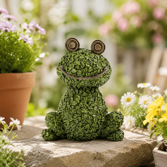 Green Leaves Frog Figurine for Plant Pot, 5.3" Resin Fairy Frog Garden Decor Small Statue, Spring Outdoor Yard Patio Lawn Indoor Table Shelf Office Desk Home Decorations, Gifts for Women