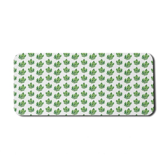 Leaves Computer Mouse Pad, Herbal Pattern with Watercolor Foliage Tropical Nature Illustration Grunge Design, Rectangle Non-Slip Rubber Mousepad X-Large, 35" x 15", Green White, by Ambesonne