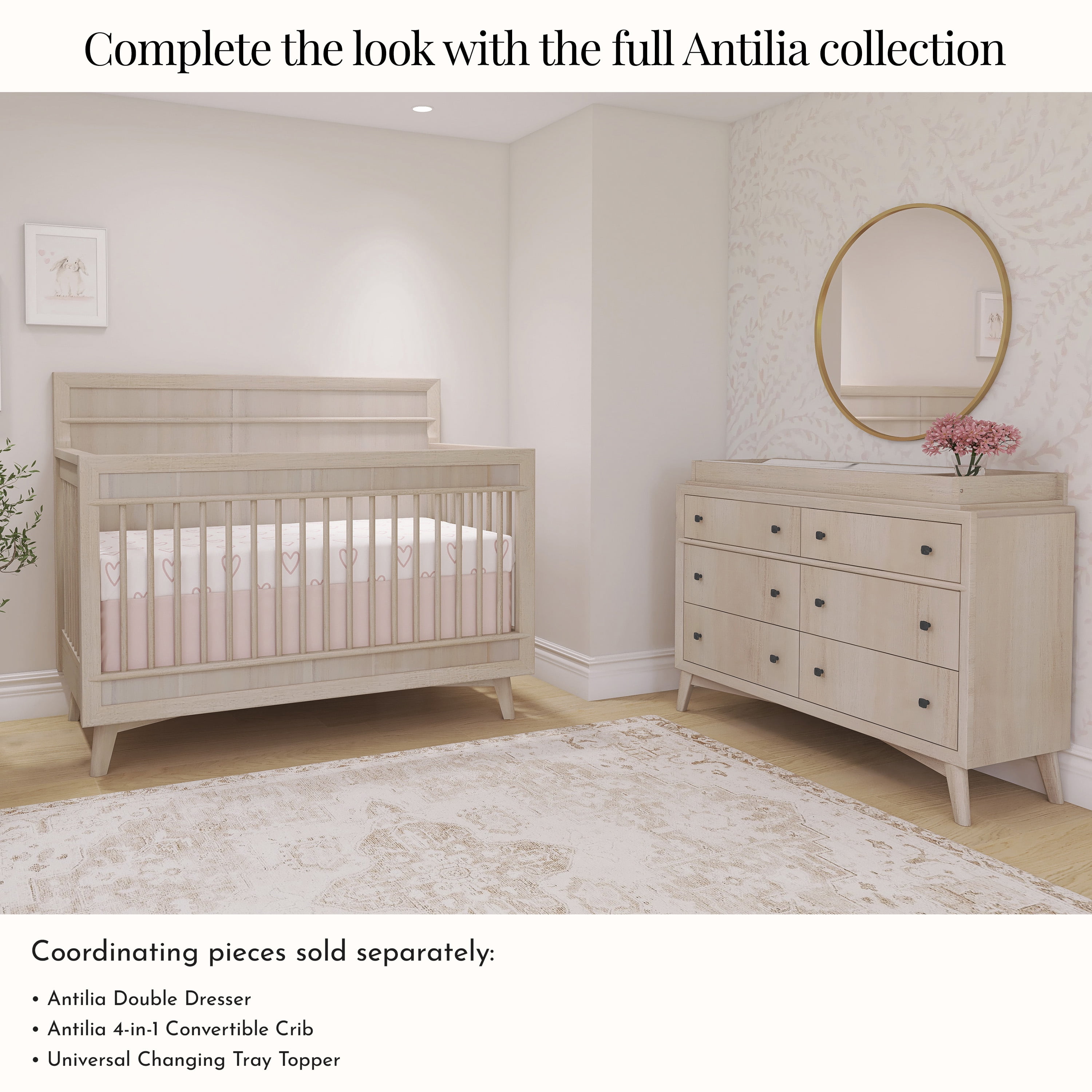 Evolur Convertible Crib Wooden Full Size Bed Rail, Sand Castle Oak