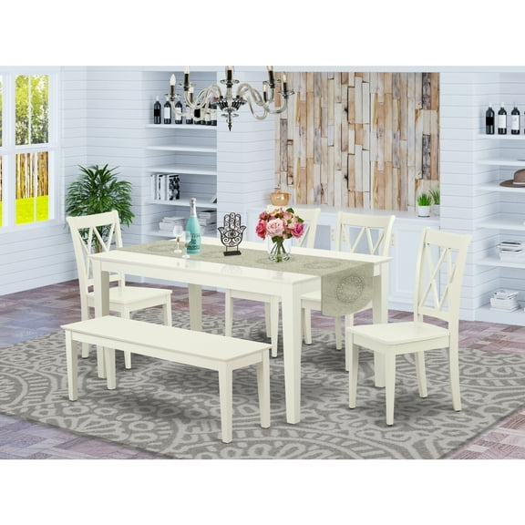 Rectangular Dining Set - 6 Piece Table & Chair Set - Linen White Finish - Modern Kitchen Set