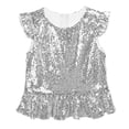 thumbnail image 2 of TiaoBug Girls Sequins Ruffled Sleeves Tee Shirt Modern Jazz Dance Crop Top Mermaid Party Costume Silver 10, 2 of 7