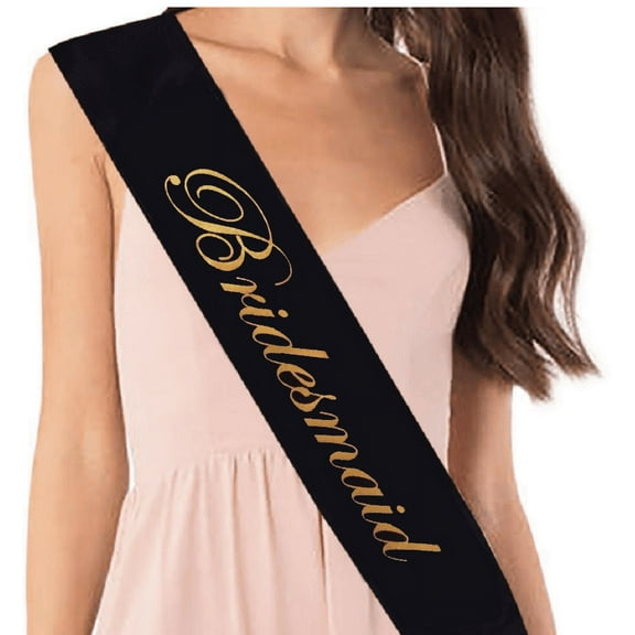 BRIDESMAID Bridal Shower party favor Bachelorette Party Sash Bridesmaid ribbon - BLACK with GOLD PRINT