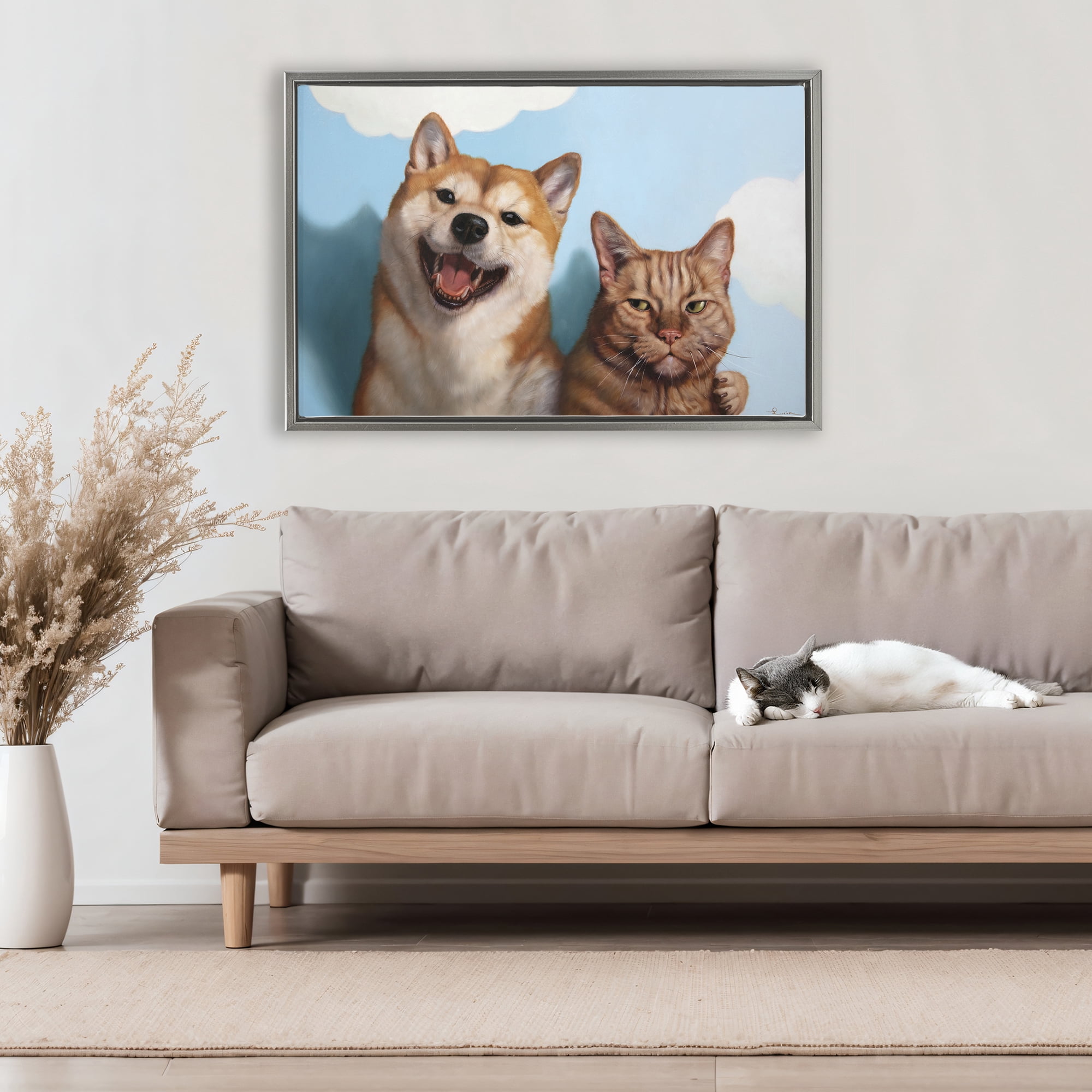 Stupell Industries Adopted Brother Dog & Cat Gray Framed Floater Canvas Wall Art, design by Lucia Heffernan