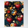 thumbnail image 2 of Ornate Baroque Style Bleeding Hearts Floral In Golds Blues And Reds On A Dark Blue Background Poster Wall Art, Modern Wall Decor For Living Room Bedroom, 24x36 UNFRAMED, 2 of 3