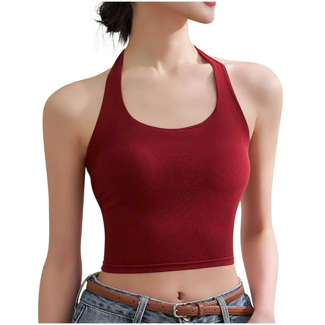 Bra for Women with Hanging Neck Design, Removable Chest Pads, Backless Suspender Style, Seamless Stretch Polyester, Four-Season Wear, Daily Use