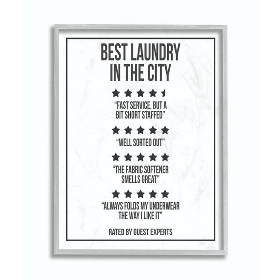 Stupell Industries Five Star Laundry Funny Word Black And White Design Gray Farmhouse Rustic Framed Giclee Texturized Art by Daphne Polselli