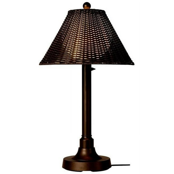 Tahiti II 34 in. Table Lamp 17217 with 2 in. white tube body and tight weave  flat wicker  walnut shade