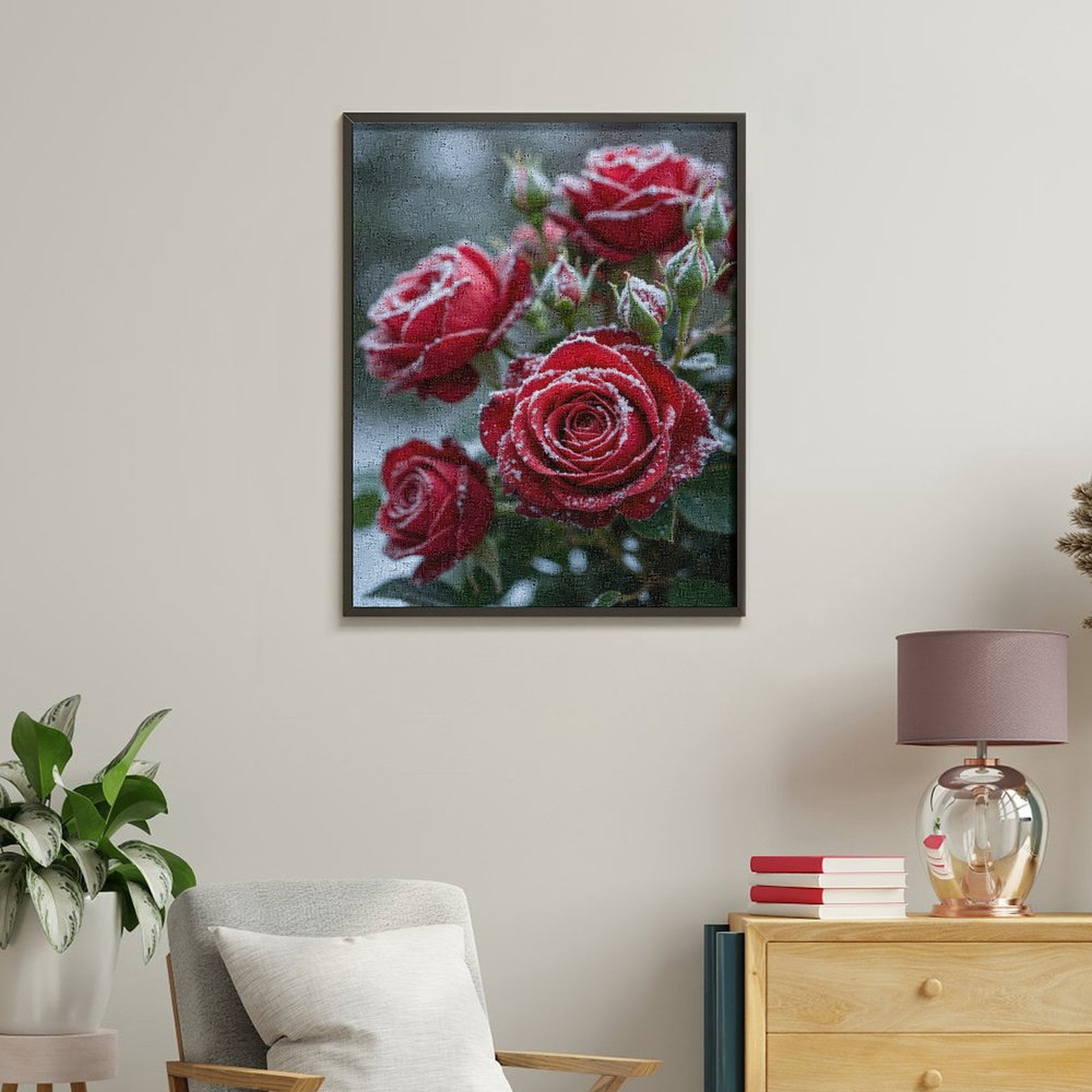 Paint by Numbers Kit for Adults, Frosty Red Roses Blooms Paint by Numbers, Easy Paint by Numbers Kit for Adults Beginner, DIY Adult Paint by Number Kits on Canvas, Home Decor