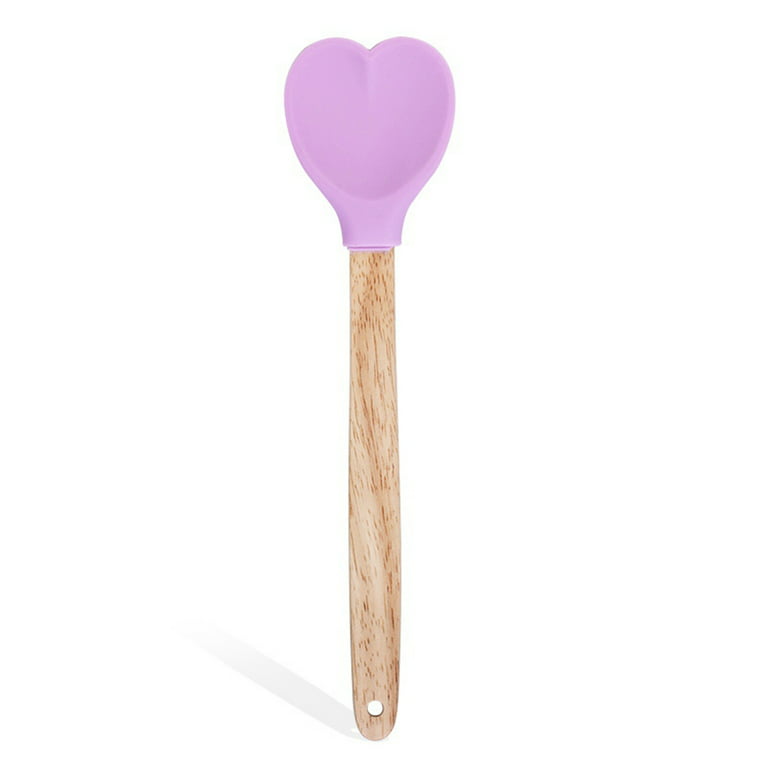 Sorrowso Heart-shaped Wood Handle Silicone Spoon Household Kitchen Cooking  Spoons 