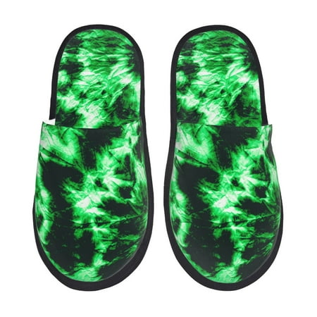 Balery Green Tie Dye Slient Indoor Furry Fleece Comfort House Shoes Soft Non-Slip Home Shoes Cotton slippers House Slippers-- Large