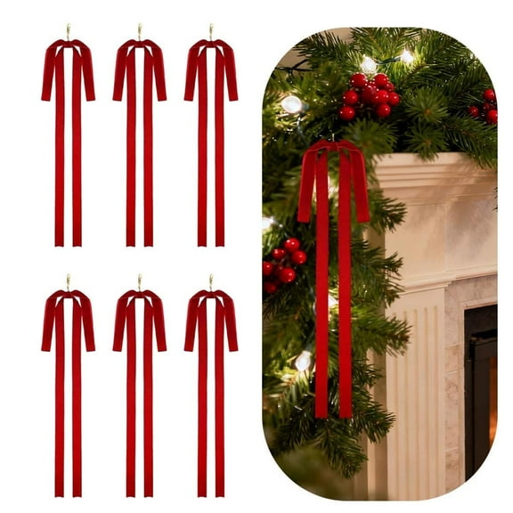 Velvet Christmas Swag Bows 19.7"x9.8" Large Rustic Bows for Staircase,Wreath,Tree Topper,and Christmas Decoration,Red,6 Pack