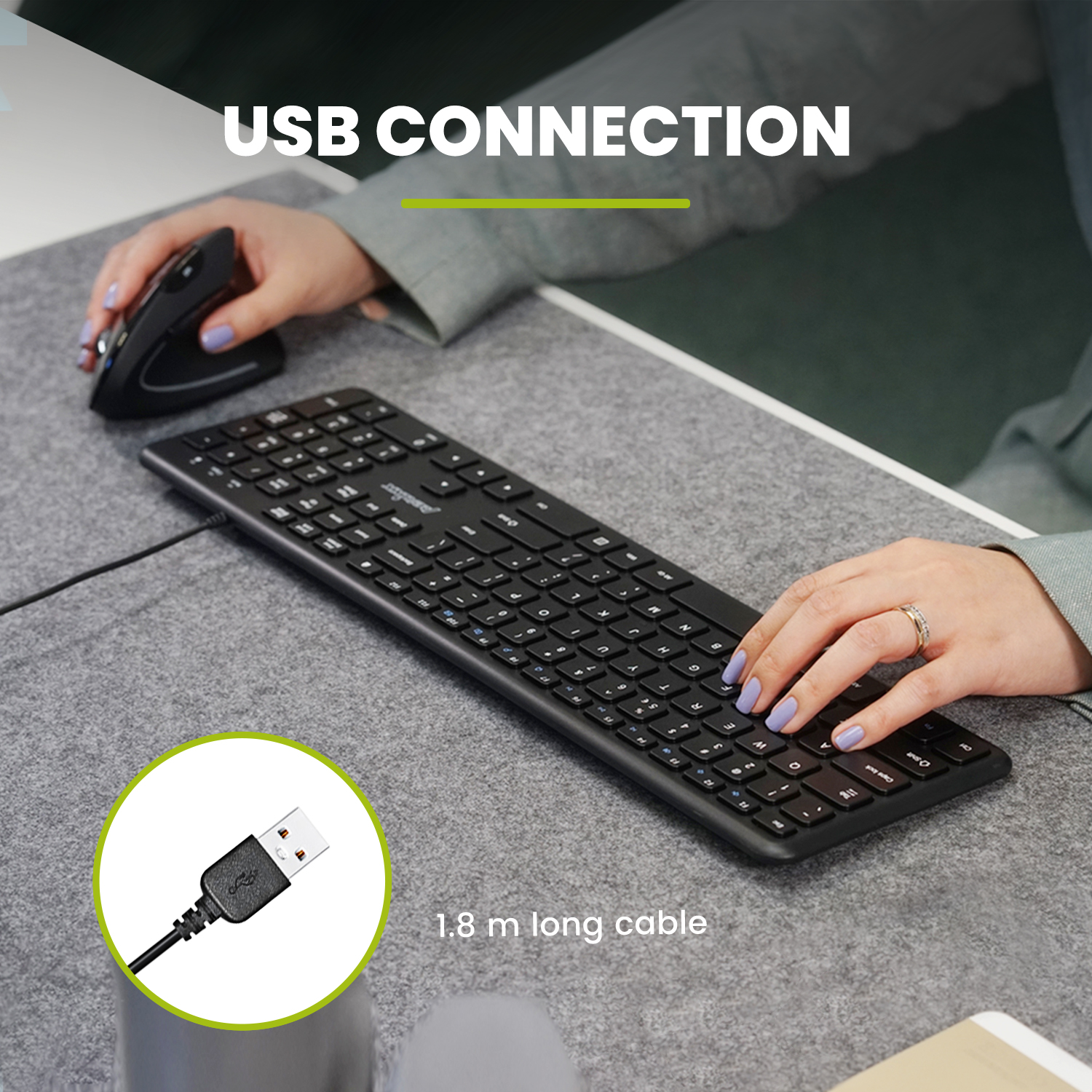 Perixx Periboard-210US - Wired Slim USB Keyboard - Quiet Scissor Keys - Black - image 5 of 7