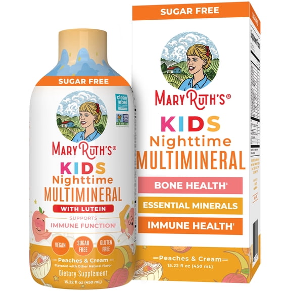 MaryRuth's Kids Liquid Nighttime Multimineral Supplement with Lutein, Peaches and Cream Flavor, Sugar-Free, Gluten-Free, 1-Count, 15.22 fl oz