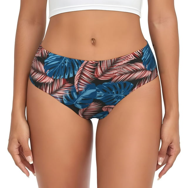 KLL Tropical Leaves Pattern Women's Underwear Low Waisted Full Coverage Ladies Panties, Seamless Panties Briefs for Women-Medium