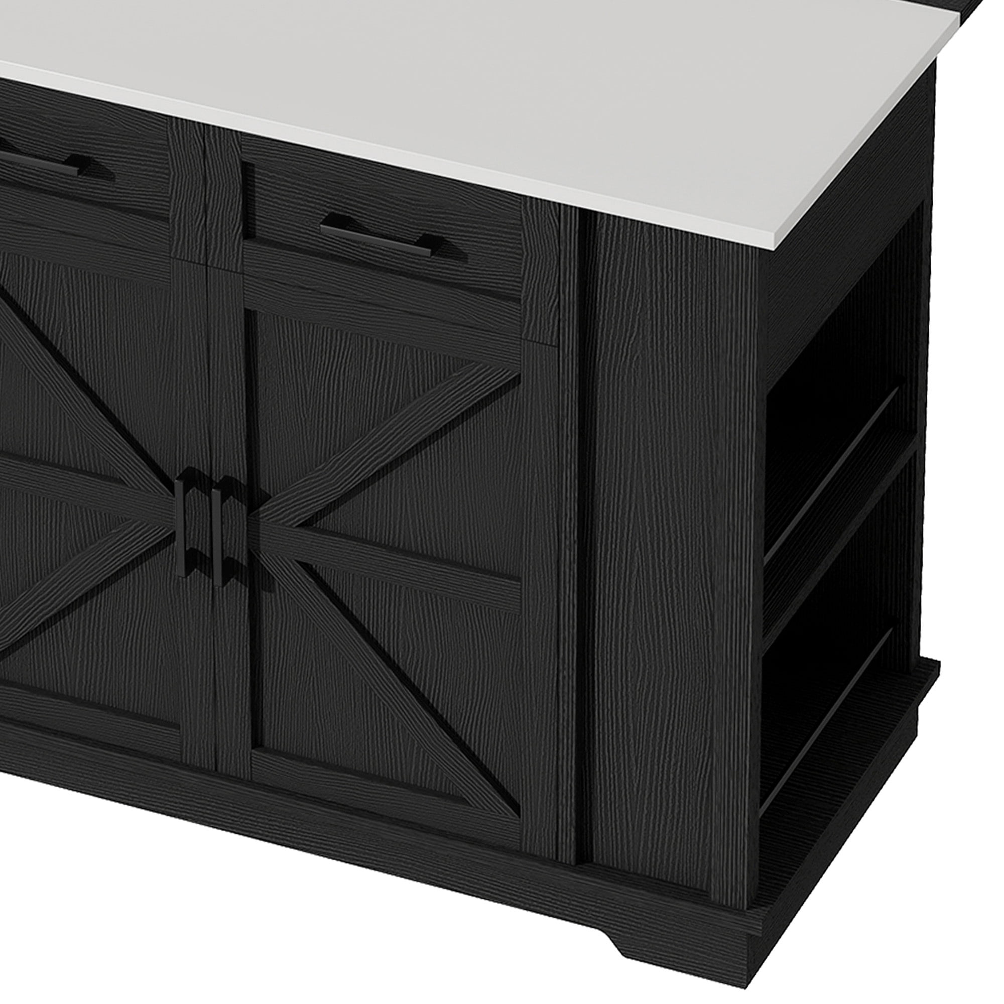 Uforic Kitchen Island with Drop Leaf & Storage, Kitchen Island Cart with Power Outlets, Black