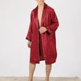 thumbnail image 2 of JTieacloth Soft Loose Sleepwear Mens Summer Silk Robe 2 Piece Light Striped Jacquard Long Sleeved Pajamas Plus Size Bathrobe Red, 2 of 6