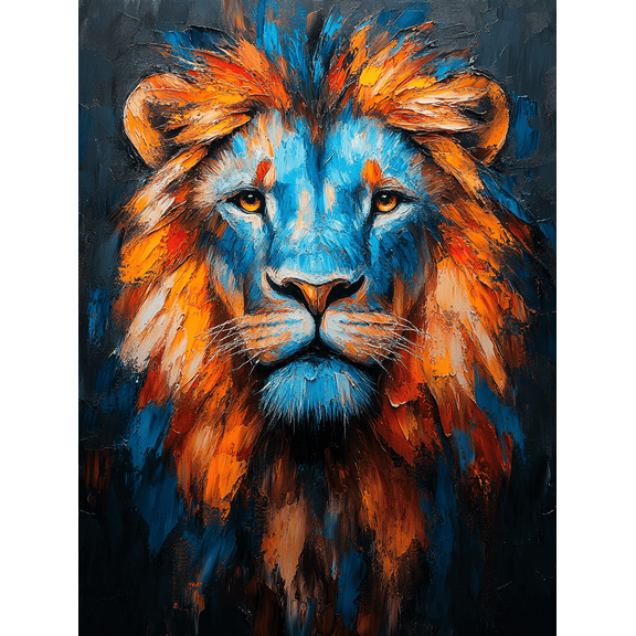 Blue and Orange Lion Canvas Painting，Suitable for Living Room，Bedroom，Office，Hallway and Study Decoration.