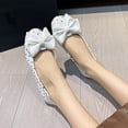 thumbnail image 4 of Shrysg Women's Bowknot Dress Flats Ballet Low Wedge Round Toe Slip-Ons Casual Loafers Breathable Dressy Office Work Flat Shoes White, 4 of 9