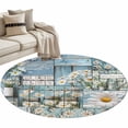 thumbnail image 2 of Area Rug 48in, Farm Daisies Flowers Floor Carpet Living Room Rug, White Floral on Blue Wood Non-Slip Welcome Mat Indoor Rugs for Bedroom Dining Room, 2 of 9