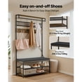 thumbnail image 4 of KFFKFF Hall Tree, 72 in Coat Rack with Shoe Bench, 2-Tier Freestanding Shoe Rack Storage Organizer with Hooks, Hanging Rod and Wire Shelf, Steel Frame Entrance Coat Holder for Entry, 4 of 9