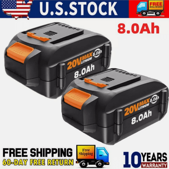 2Packs for WORX 20V 8.0Ah Extend Lithium-Ion Battery 20V WA3525 WA3575 WA3520