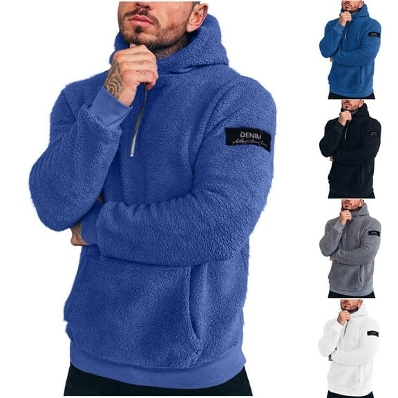 DODADAWANJ Men's Fuzzy Fleece Hoodies Quarter Zip Hooded Sweatshirt Big and Tall Pullover Hoodies for Resort Camping Casual XL