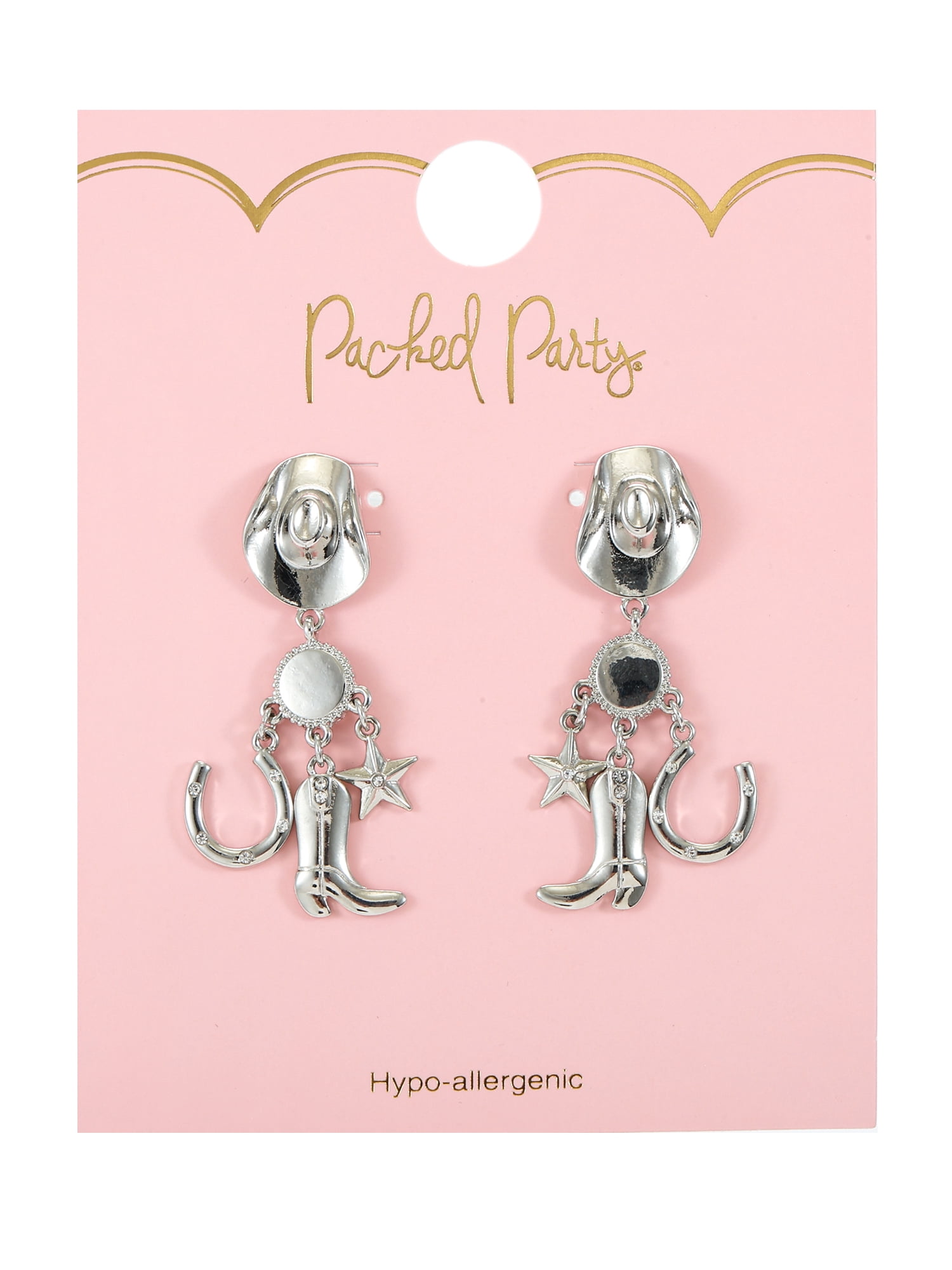 Packed Party Women's Silver Spur Cowgirl Earrings, 1 Pair
