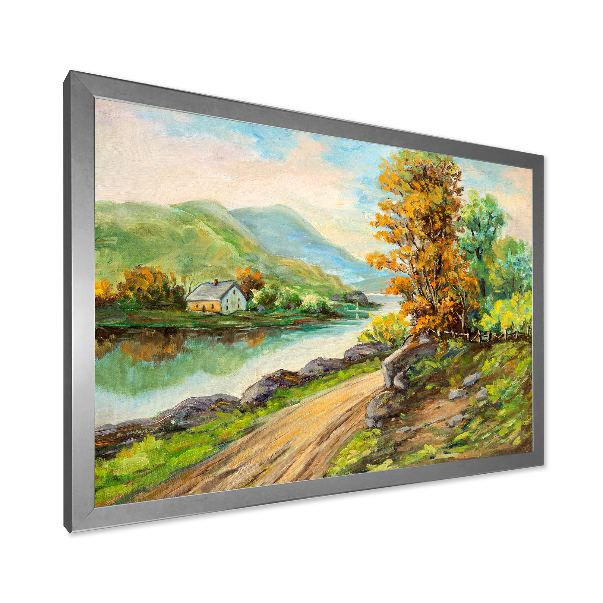 Designart 'The River By The Rural Road' Traditional Framed Art Print