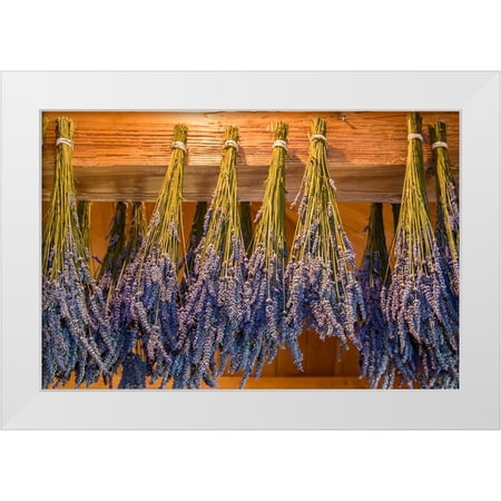 Horton, Janet 14x11 White Modern Wood Framed Museum Art Print Titled - San Juan Island-Washington State-USA Bunches of lavender hung to dry