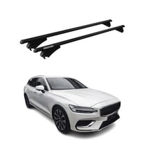 OMAC Top Roof Racks Cross Bars for Volvo V60 2020-2023 Black Aluminium 2 Pcs Anti-Theft for Travel Kayak Canoe Surf Ski Snowboard Camping