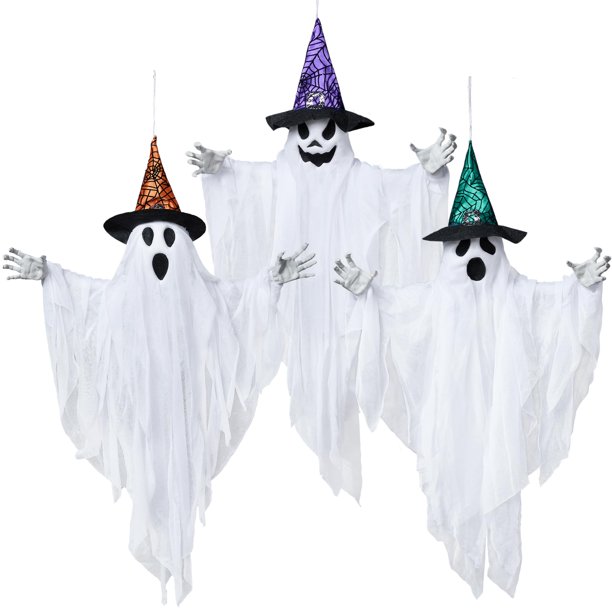 Decoraciones colgantes con forma de fantasma JOYIN, paquete de 3 unidades, 63 cm, color blanco para Halloween
