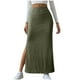 thumbnail image 1 of Falda lápiz midi elástica de punto acanalado de cintura alta para mujer: bajo con abertura, ajuste ceñido, ropa informal, 1 of 8