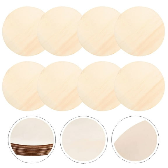 Baluue 10Pcs Khaki Round Wood Circles Unfinished Wooden Cutouts for DIY Decor Crafts