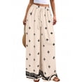 thumbnail image 3 of Women Plus Size Pants Wide Leg Palazzo 2026 Summer Boho Trousers Spring Flowy Beach Vacation Wear, #02 Beige, S, 3 of 6