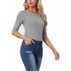 thumbnail image 4 of INSPIRE CHIC Camisetas de Mujer de Manga Corta Cuello Barco Ajustadas Casual Color Gris Claro S, 4 of 6