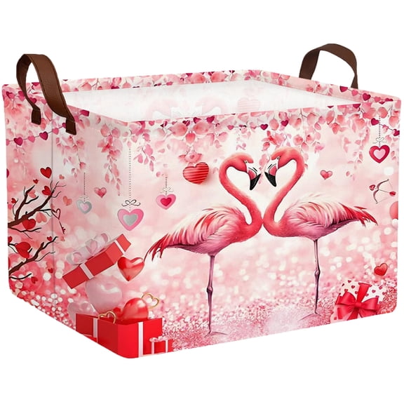 BOOHIT Valentines Day Basket Empty Heart Gifts Basket Kid Storage Bins Decor(Love Flamingo)